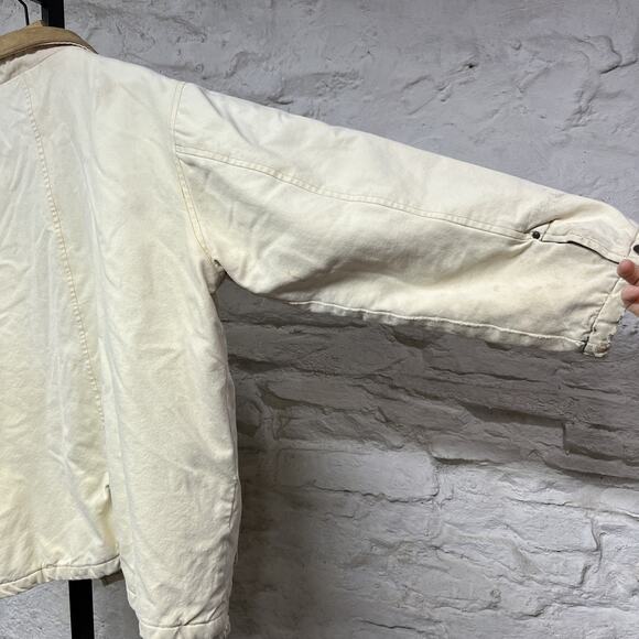 Mirage Vtg 90s Canvas Chore Coat Quilted Lined Faded Distressed Leather Collar - Picture 7 of 10